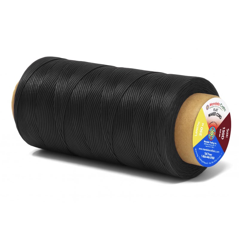 Mandala Crafts Black Flat Waxed Thread for Leather Sewing - 273 Yds 150D 0.8mm Polyester Leather Thread String Waxed Cord for Leatherwork, Beading, Bookbinding, Hand Stitching - Image 1